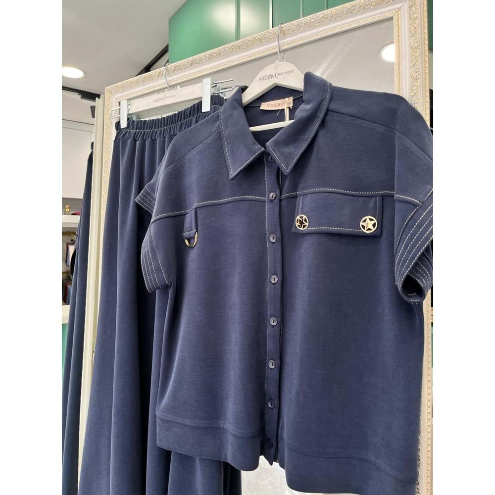 VATKATEX LİYOSEL CUPRA YELEKLİ ETEKLİ TAKIM - LACİVERT - 42