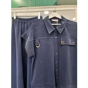 VATKATEX LİYOSEL CUPRA YELEKLİ ETEKLİ TAKIM - LACİVERT - 42