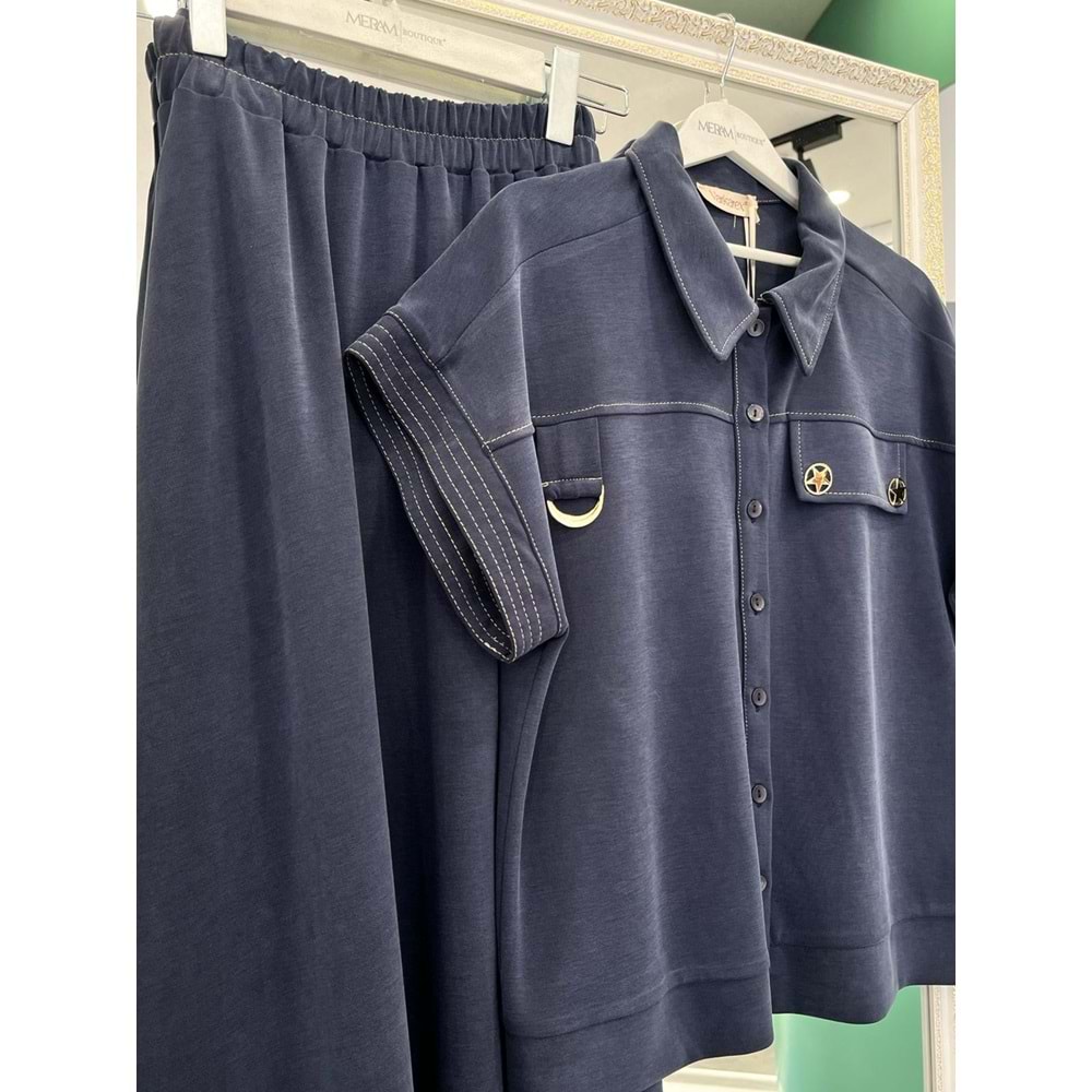 VATKATEX LİYOSEL CUPRA YELEKLİ ETEKLİ TAKIM - LACİVERT - 42