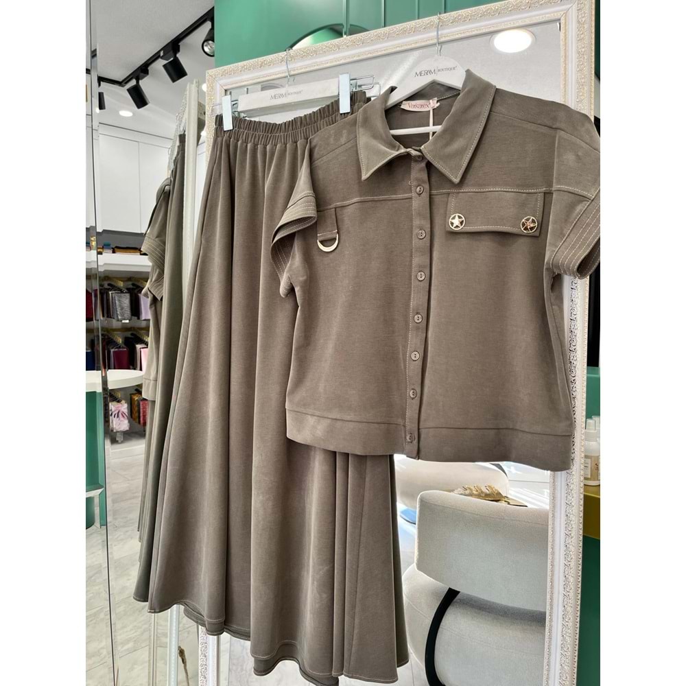 VATKATEX LİYOSEL CUPRA YELEKLİ ETEKLİ TAKIM - HAKİ - 42