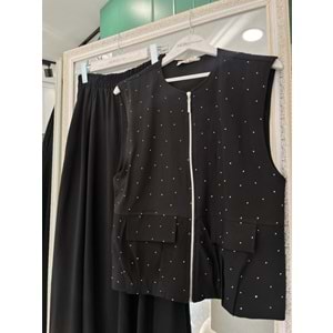 VATKATEX TAŞLI YELEKLİ ETEKLİ TAKIM - SİYAH - 40