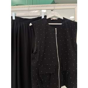 VATKATEX TAŞLI YELEKLİ ETEKLİ TAKIM - SİYAH - 42