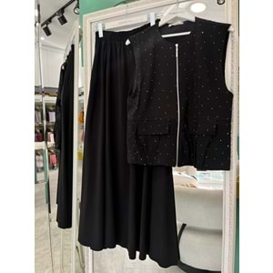 VATKATEX TAŞLI YELEKLİ ETEKLİ TAKIM - SİYAH - 44