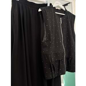 VATKATEX TAŞLI YELEKLİ ETEKLİ TAKIM - SİYAH - 44