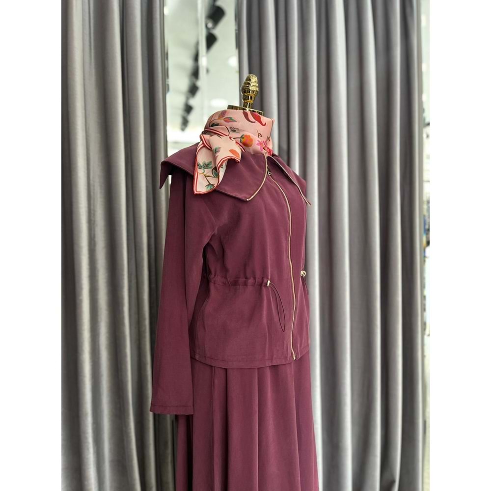 VATKATEX ŞAL YAKA ETEKLİ TAKIM - MÜRDÜM - 40